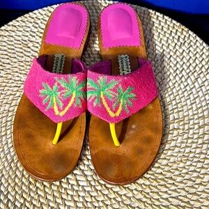 Women’s Marino’s Shoes Custom Made Pink with Palm Trees Needlepoint Sandals 10